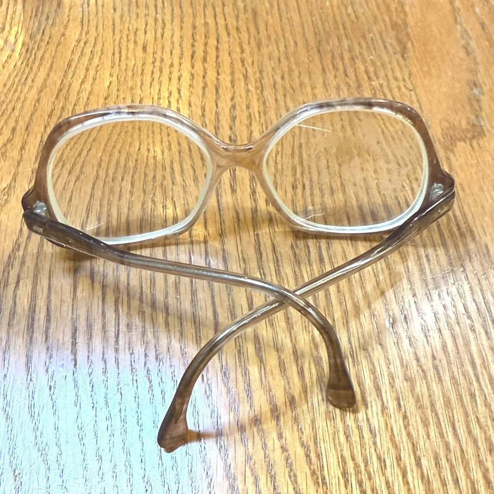 Vintage Gem Sparkle Brown‎ Oversized Eyeglasses Frames Only Retro 70s Butterfly